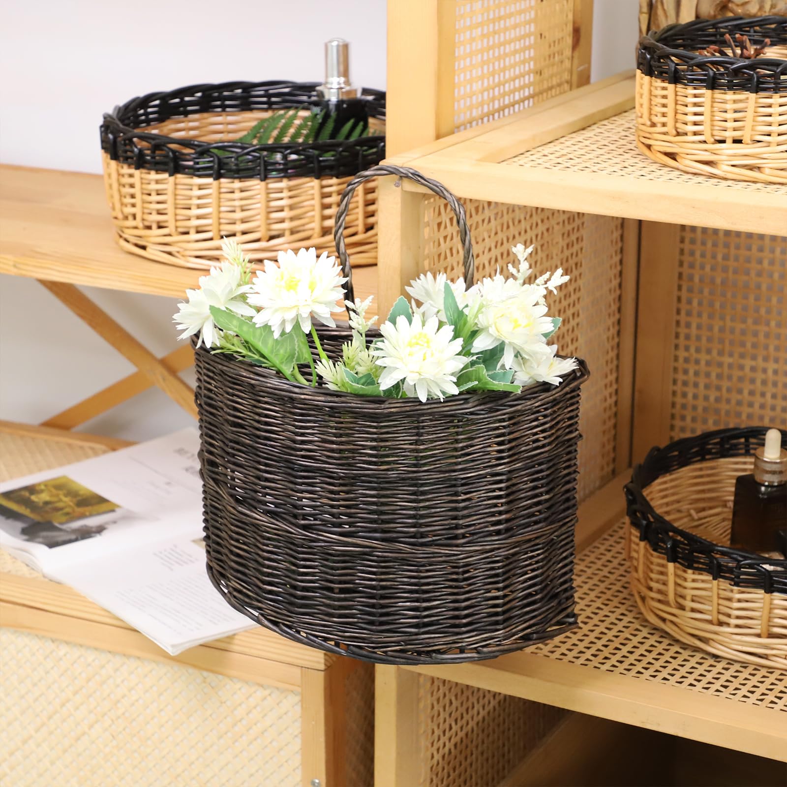 Amazon.co.jp: 枝編み細工品壁掛けバスケット 植物の織物フラワー
